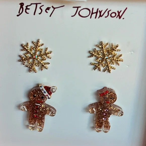 New Betsey Johnson Gingerbread And Snowflake stud Earrings - Picture 10 of 12